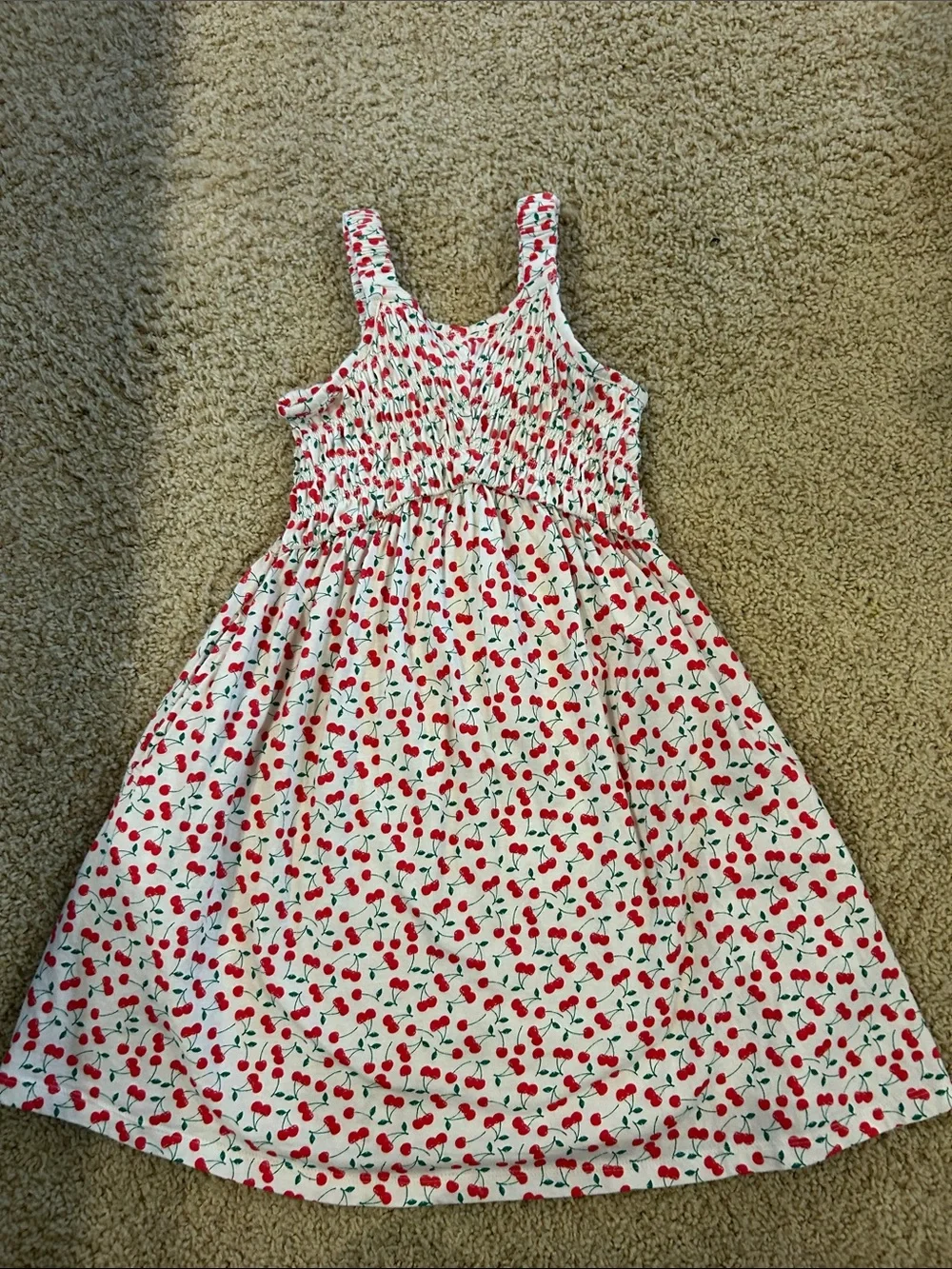 Old Navy White Cherry Print Smocked Sundress